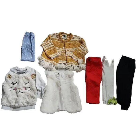 Girls Size 12 Months Lot of 7 Pants Sweater Furry Vest Bundle - Picture 1 of 7
